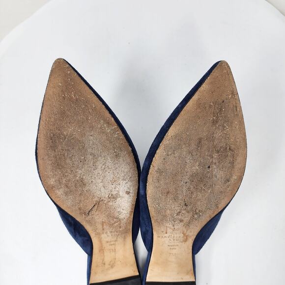 Marc Fisher Shiloh Flat Mule Women 7M Navy Blue Suede Pointed Toe Leather Sole - Picture 10 of 11